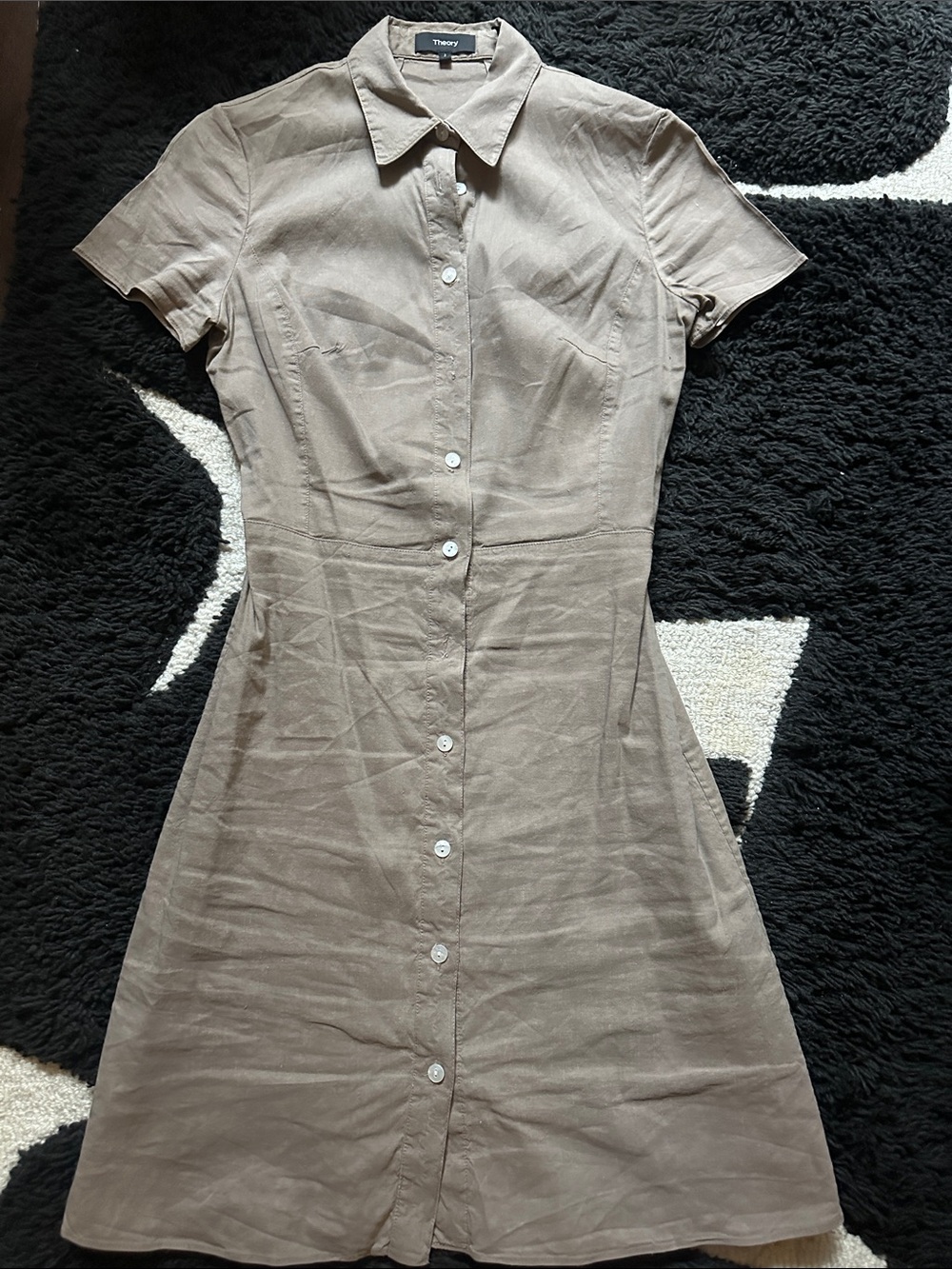 Theory Taupe Short-Sleeve Button-Front Shirt Dress